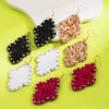 Wholesale Women's Leather Geometric Earrings With Diamond Sequins And Retro Style