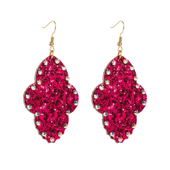 Wholesale Women's Leather Geometric Earrings With Diamond Sequins And Retro Style