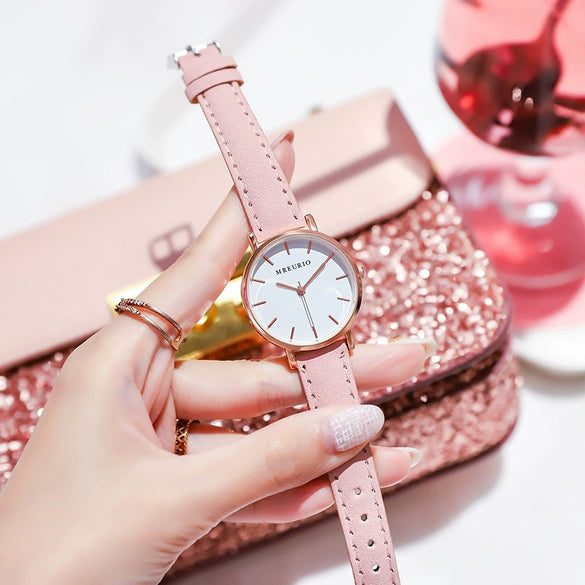 Wholesale Women's Leisure Quartz Watch With Metal Case Imitation Leather Strap And Round Dial