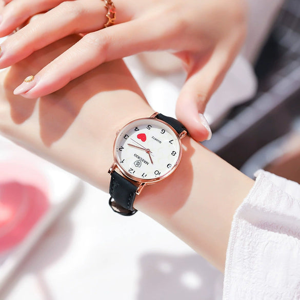 Wholesale Women's Leisure Quartz Watch With Metal Case Imitation Leather Strap And Round Dial
