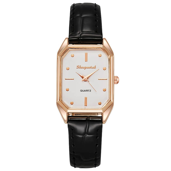 Wholesale Women's Leisure Square Quartz Watch With Stainless Steel Clasp Alloy Case And Imitation Leather Strap Sapphire Crystal Glass Mirror