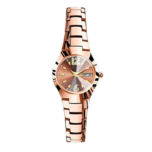 Wholesale Women's Leisure Tungsten Steel Color Round Dial Steel Strap Waterproof Watch