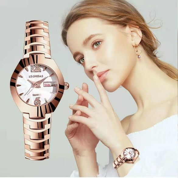 Wholesale Women's Leisure Tungsten Steel Color Round Dial Steel Strap Waterproof Watch