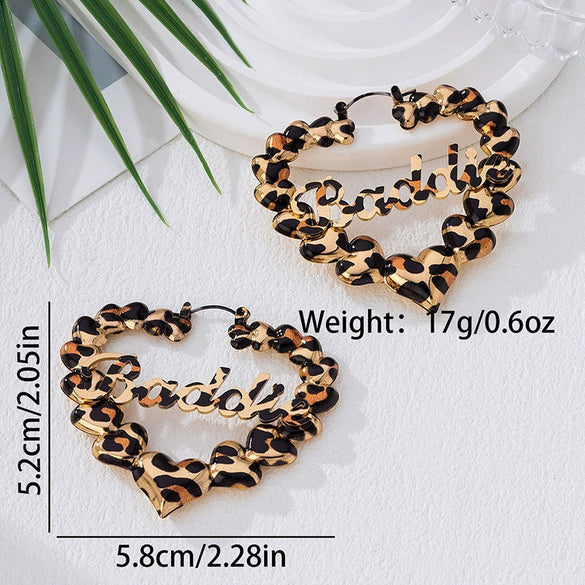 Wholesale Women's Leopard Print Geometric Heartshaped Alloy Electroplated Earrings