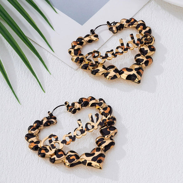 Wholesale Women's Leopard Print Geometric Heartshaped Alloy Electroplated Earrings