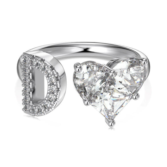 Wholesale Women's Letter Love Zircon Inlay 925 Sterling Silver Opening Adjustable Ring And Bracelet With Electroplating