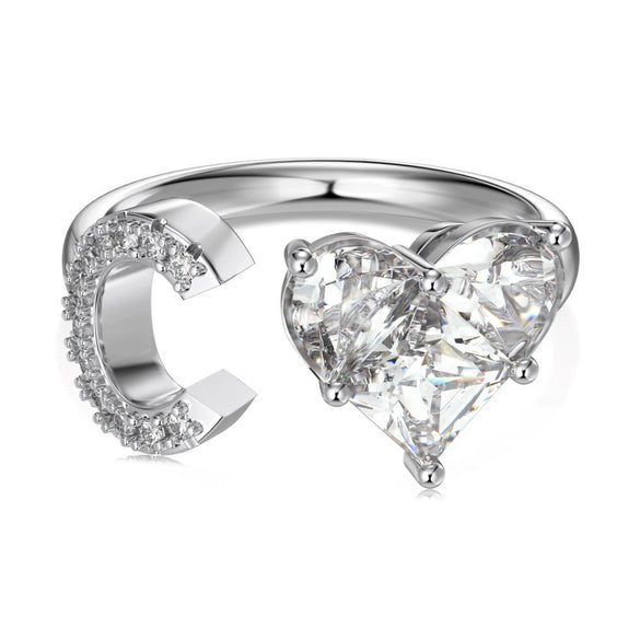 Wholesale Women's Letter Love Zircon Inlay 925 Sterling Silver Opening Adjustable Ring And Bracelet With Electroplating