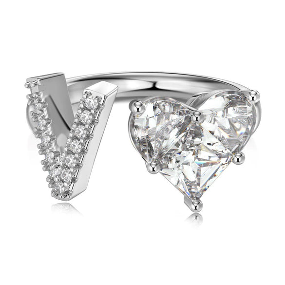 Wholesale Women's Letter Love Zircon Inlay 925 Sterling Silver Opening Adjustable Ring And Bracelet With Electroplating