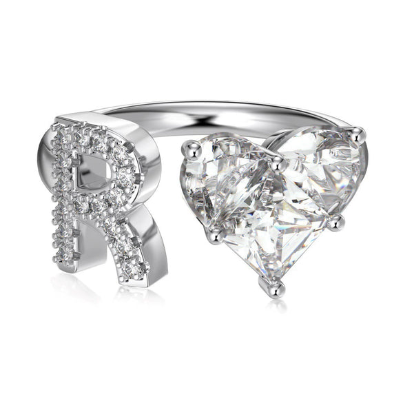 Wholesale Women's Letter Love Zircon Inlay 925 Sterling Silver Opening Adjustable Ring And Bracelet With Electroplating
