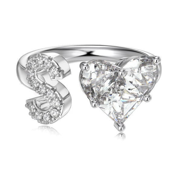 Wholesale Women's Letter Love Zircon Inlay 925 Sterling Silver Opening Adjustable Ring And Bracelet With Electroplating