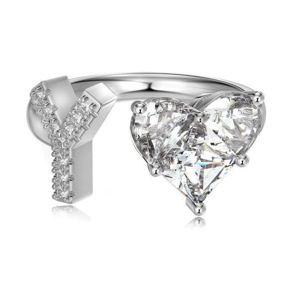 Wholesale Women's Letter Love Zircon Inlay 925 Sterling Silver Opening Adjustable Ring And Bracelet With Electroplating