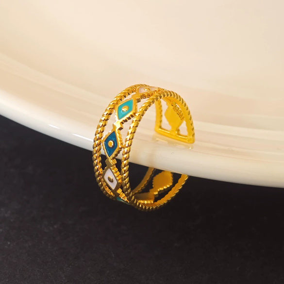 Wholesale Women's Light Luxury Adjustable Hollow Ring Zinc Alloy Rhombus Electroplated