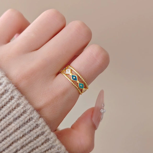 Wholesale Women's Light Luxury Adjustable Hollow Ring Zinc Alloy Rhombus Electroplated