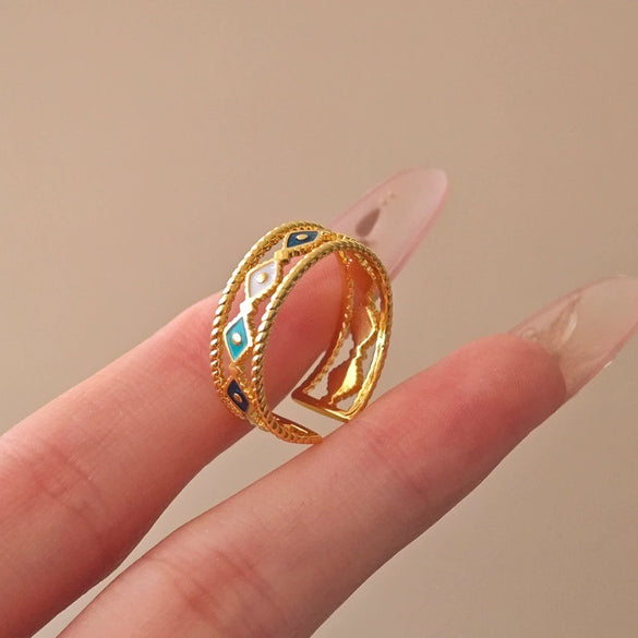 Wholesale Women's Light Luxury Adjustable Hollow Ring Zinc Alloy Rhombus Electroplated