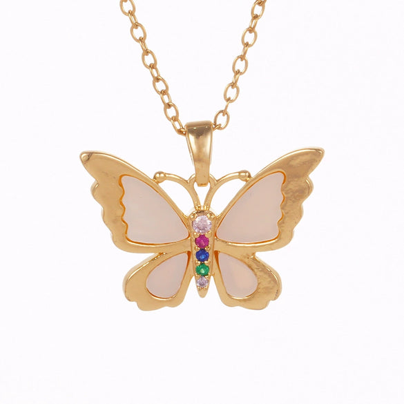 Wholesale Women's Light Luxury Animal Zodiac Butterfly Copper Necklace With Mixed Gemstone Setting And Electroplating O Word Chain
