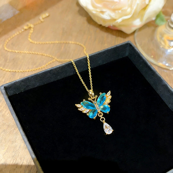 Wholesale Women's Light Luxury Animal Zodiac Pattern Titanium Steel And Copper Necklace Inlaid With Zircon Featuring Oshaped Chain And Tassel