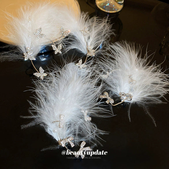 Wholesale Women's Light Luxury Bow Feather Handmade Ear Bone Clip Earrings