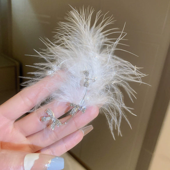 Wholesale Women's Light Luxury Bow Feather Handmade Ear Bone Clip Earrings