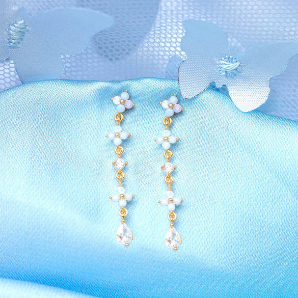 Wholesale Women's Light Luxury Brass Earrings With Flower Pattern And Real Gold Plated