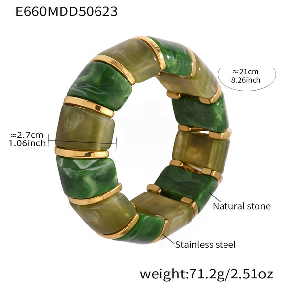 Wholesale Women's Light Luxury Candy Color Natural Stone And 316L Stainless Steel Elastic Rope Bracelet With Geometric Shape And Electroplating Design