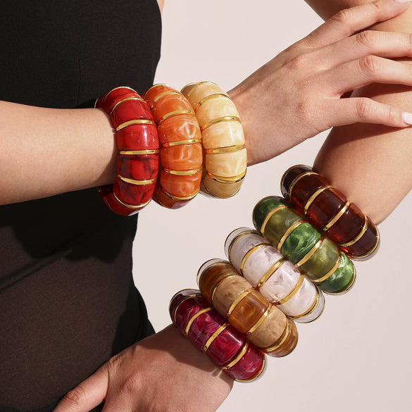 Wholesale Women's Light Luxury Candy Color Natural Stone And 316L Stainless Steel Elastic Rope Bracelet With Geometric Shape And Electroplating Design