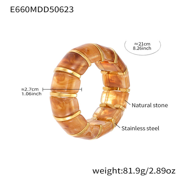Wholesale Women's Light Luxury Candy Color Natural Stone And 316L Stainless Steel Elastic Rope Bracelet With Geometric Shape And Electroplating Design