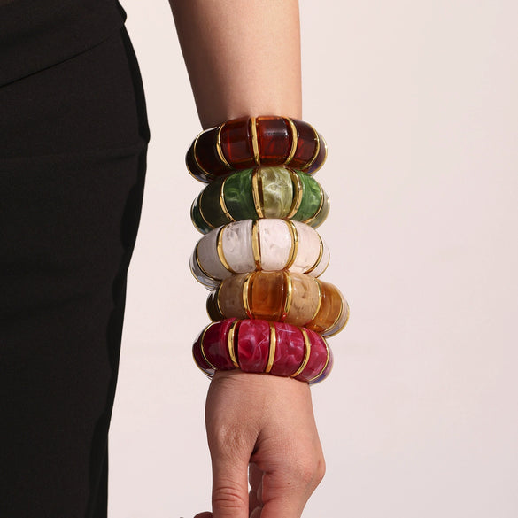 Wholesale Women's Light Luxury Candy Color Natural Stone And 316L Stainless Steel Elastic Rope Bracelet With Geometric Shape And Electroplating Design