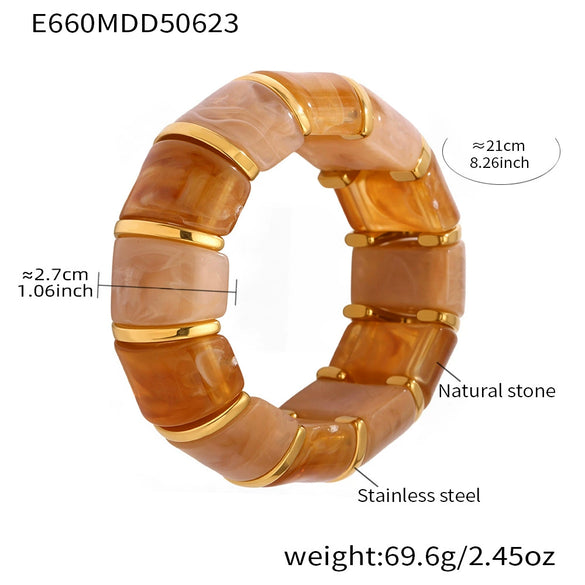 Wholesale Women's Light Luxury Candy Color Natural Stone And 316L Stainless Steel Elastic Rope Bracelet With Geometric Shape And Electroplating Design