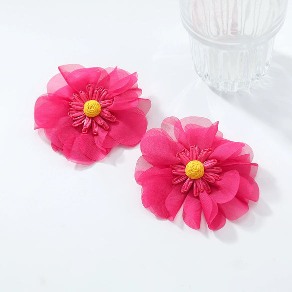 Wholesale Women's Light Luxury Chiffon Multilayered Flower Stereo Hand Knitted Earrings