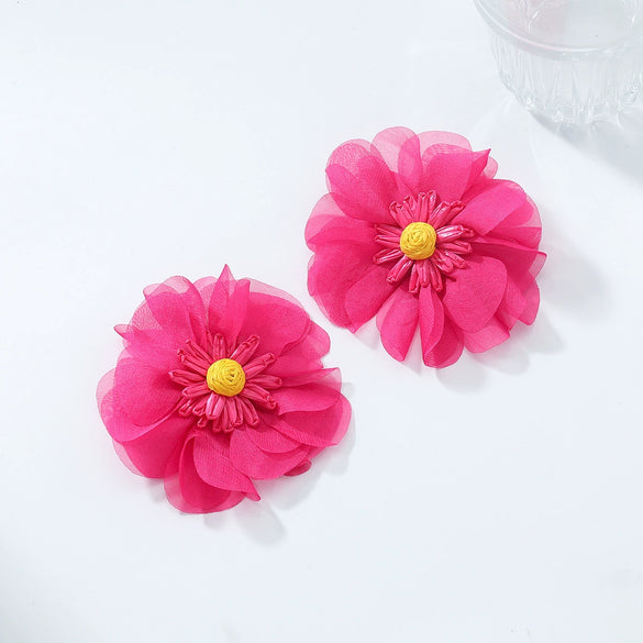 Wholesale Women's Light Luxury Chiffon Multilayered Flower Stereo Hand Knitted Earrings