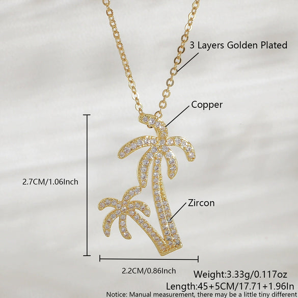 Wholesale Women's Light Luxury Coconut Tree Leaf Pattern Copper Clavicle Chain Necklace With Electroplating