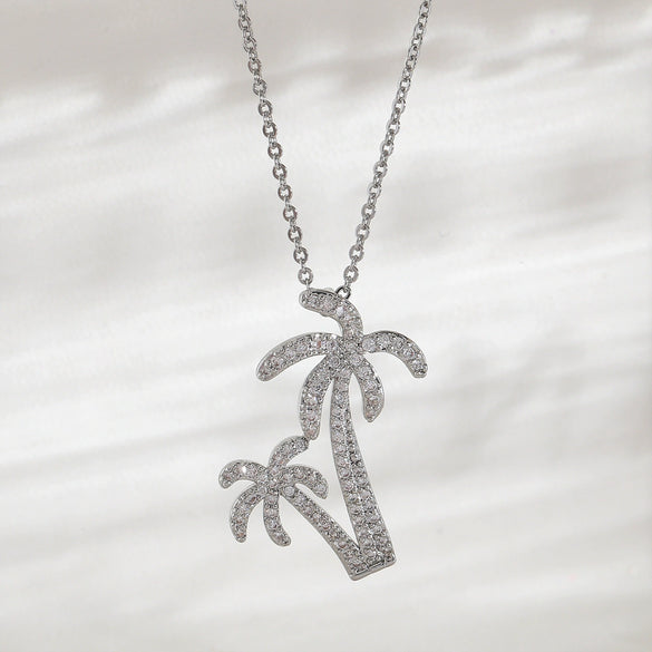 Wholesale Women's Light Luxury Coconut Tree Leaf Pattern Copper Clavicle Chain Necklace With Electroplating