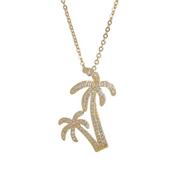 Wholesale Women's Light Luxury Coconut Tree Leaf Pattern Copper Clavicle Chain Necklace With Electroplating
