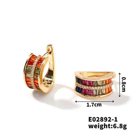 Wholesale Women's Light Luxury Colorful Zircon Inlaid Copper Earrings Geometric Design