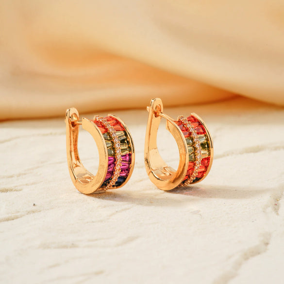 Wholesale Women's Light Luxury Colorful Zircon Inlaid Copper Earrings Geometric Design