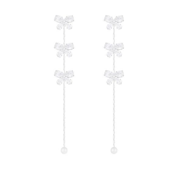 Wholesale Women's Light Luxury Copper Bow Tassel Earrings With Zirconia