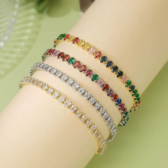 Wholesale Women's Light Luxury Copper Bracelet With Inlaid Zirconia Geometric And Drop Shape Design