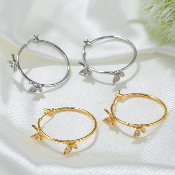 Wholesale Women's Light Luxury Copper Butterfly Earrings With Zircon