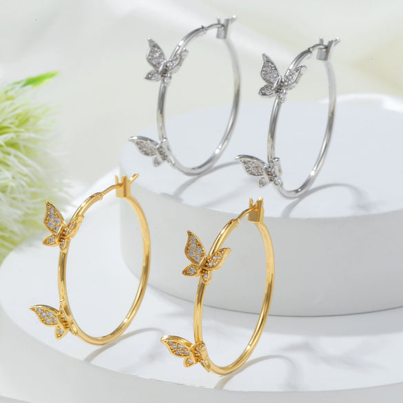 Wholesale Women's Light Luxury Copper Butterfly Earrings With Zircon