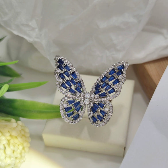 Wholesale Women's Light Luxury Copper Butterfly Ring With Animal Pattern And Electroplating Process