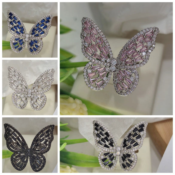 Wholesale Women's Light Luxury Copper Butterfly Ring With Animal Pattern And Electroplating Process