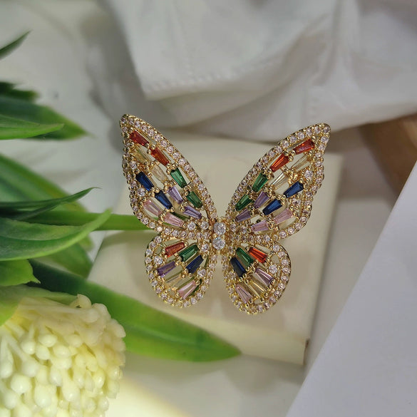 Wholesale Women's Light Luxury Copper Butterfly Ring With Animal Pattern And Electroplating Process
