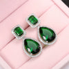 Wholesale Women's Light Luxury Copper Drop Shape Emerald Microinlaid Pearshaped Zircon Long Earrings