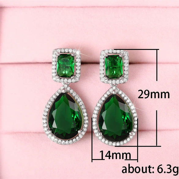 Wholesale Women's Light Luxury Copper Drop Shape Emerald Microinlaid Pearshaped Zircon Long Earrings