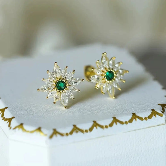 Wholesale Women's Light Luxury Copper Flower Geometric Stud Earrings Set With Zircon
