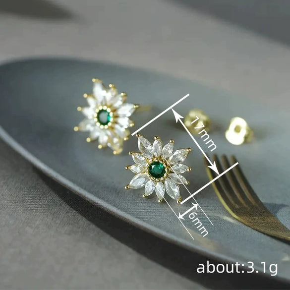 Wholesale Women's Light Luxury Copper Flower Geometric Stud Earrings Set With Zircon
