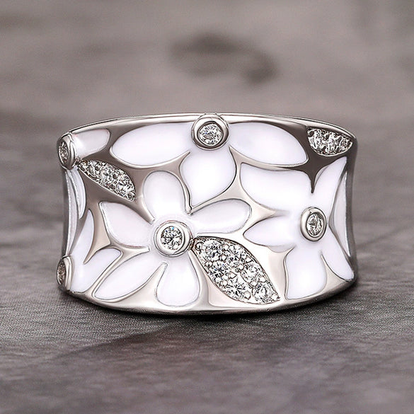 Wholesale Women's Light Luxury Copper Flower Microinlaid Zircon Ring With Dripping Oil Treatment