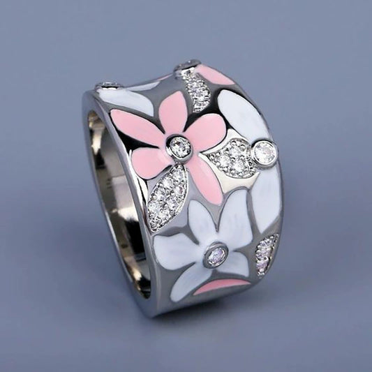 Wholesale Women's Light Luxury Copper Flower Microinlaid Zircon Ring With Dripping Oil Treatment