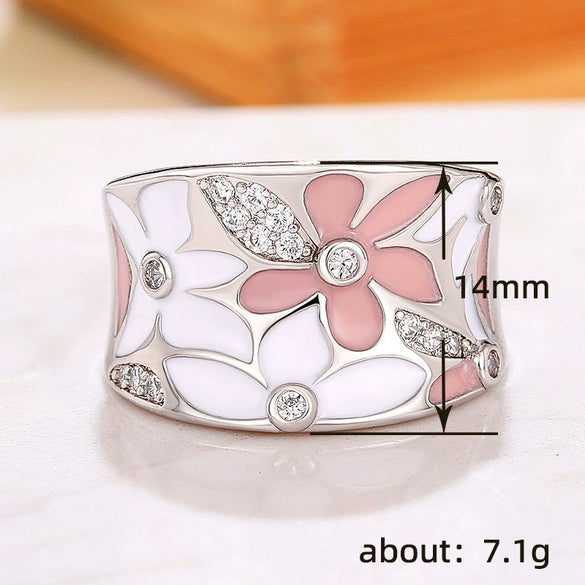 Wholesale Women's Light Luxury Copper Flower Microinlaid Zircon Ring With Dripping Oil Treatment