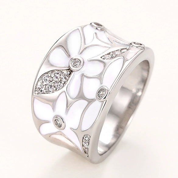 Wholesale Women's Light Luxury Copper Flower Microinlaid Zircon Ring With Dripping Oil Treatment